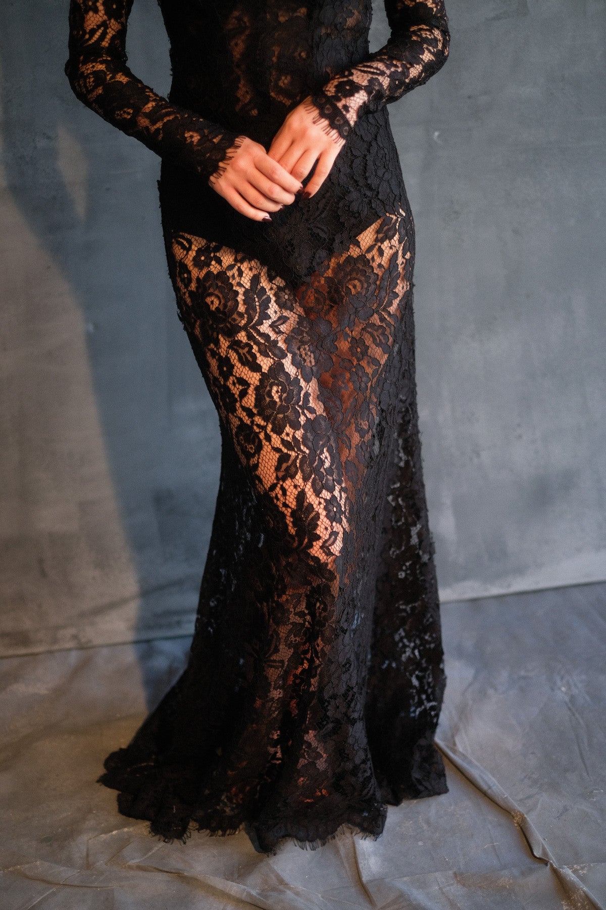 Sheer Lace Gown Overlay by Calliope Anemouli