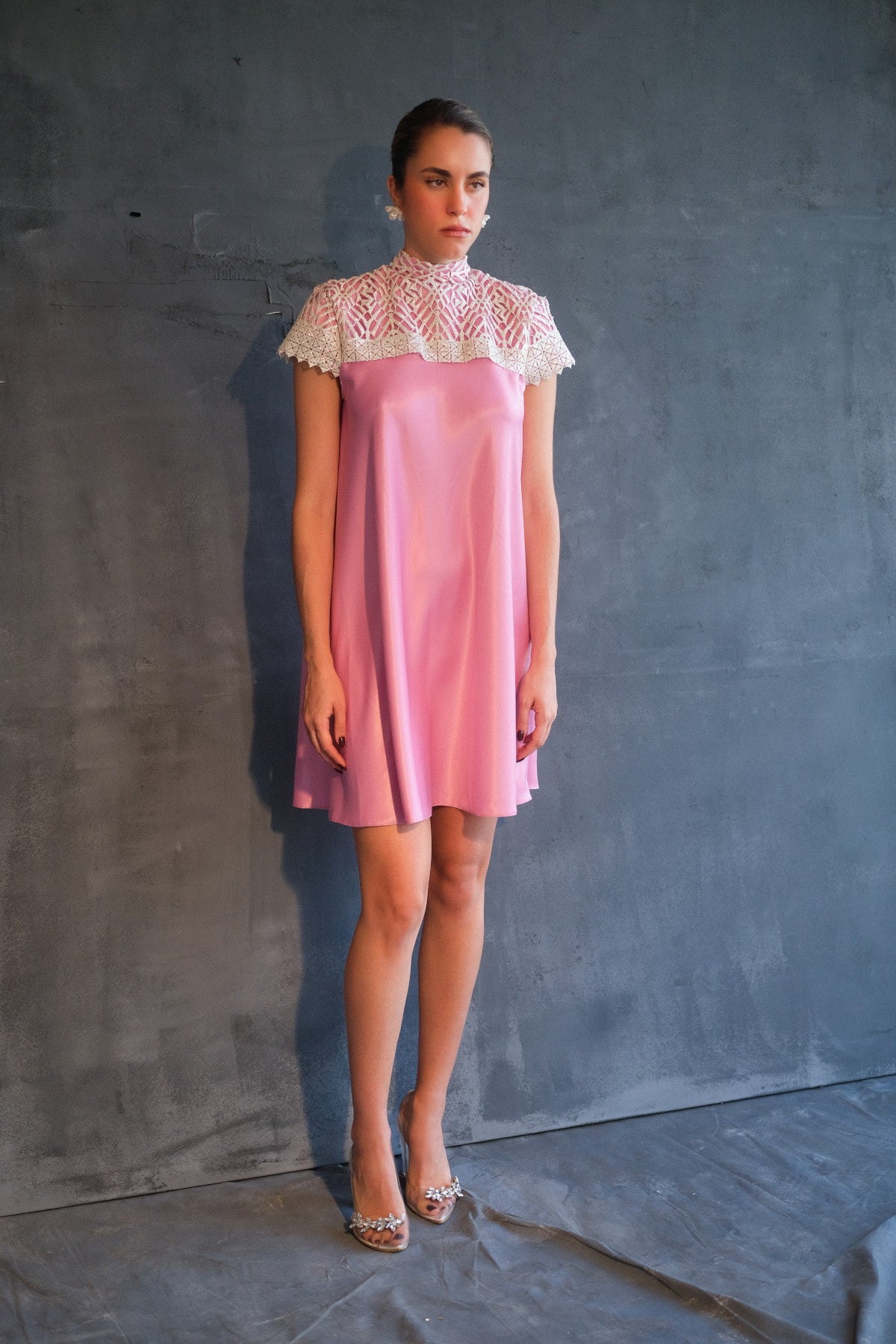 Aglaia lace-yoke satin mini dress by Calliope Anemouli