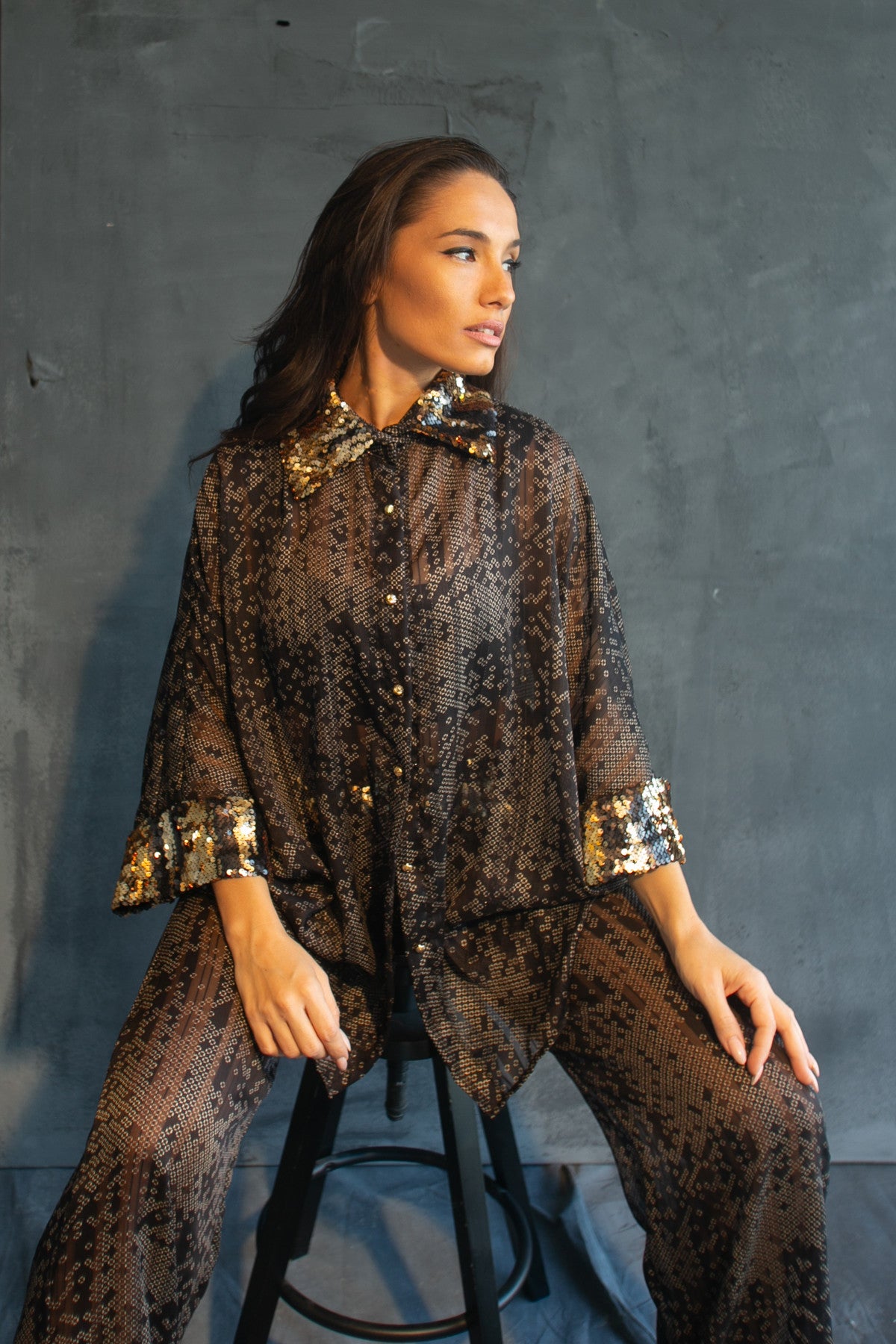 Nyx sheer shirt & trouser set by Calliope Anemouli