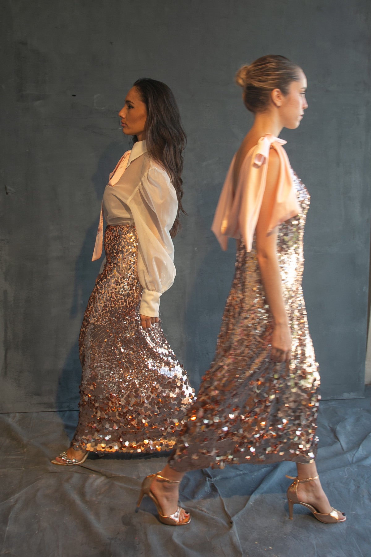 Iris organza-bow blouse & sequin skirt set by Calliope Anemouli