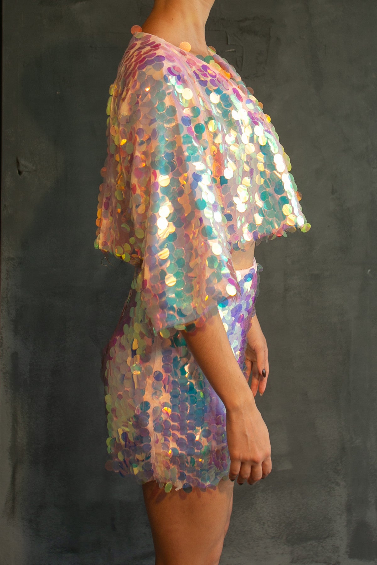 Opal iridescent bolero & short set by Calliope Anemouli