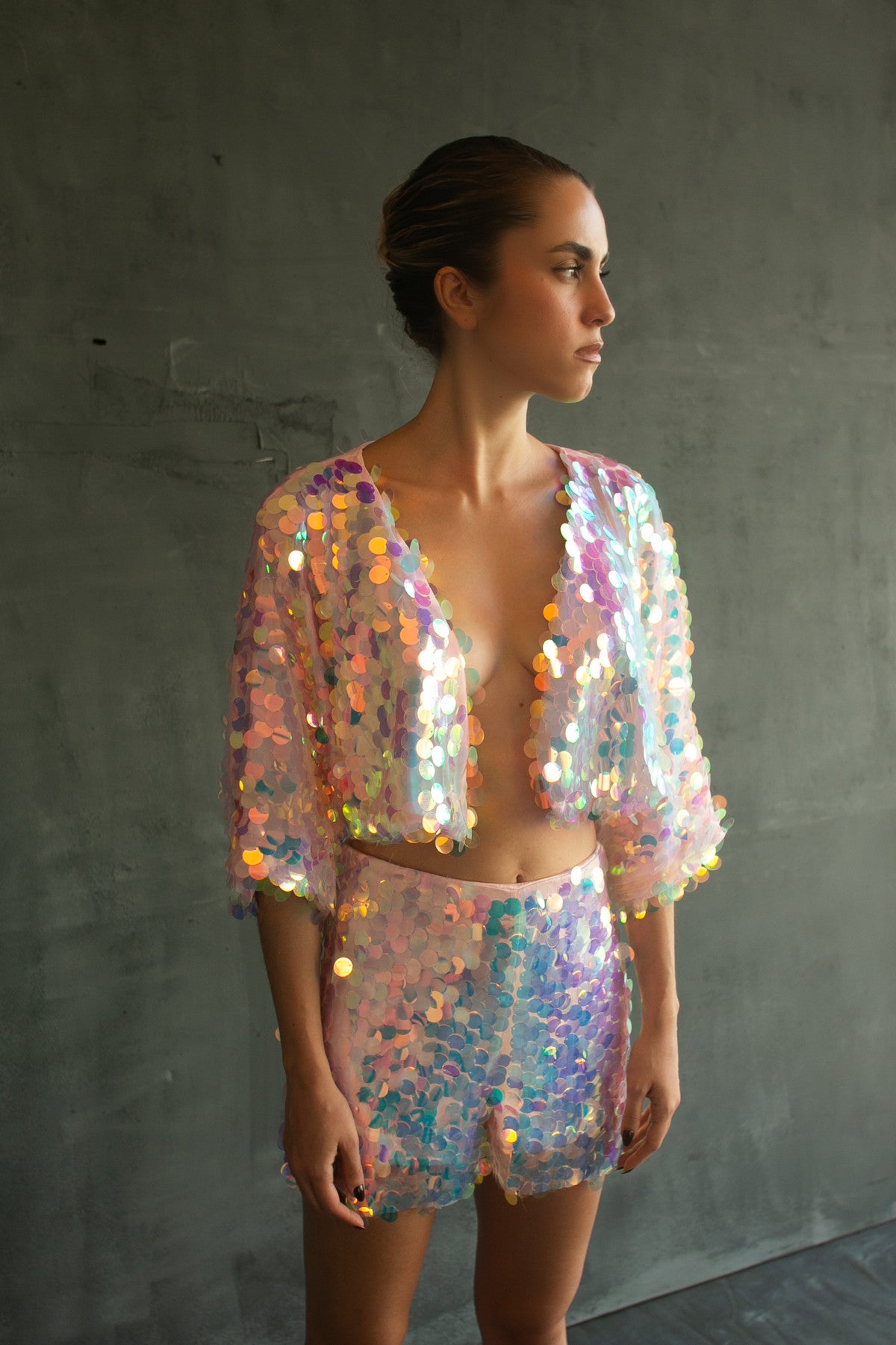 Opal iridescent bolero & short set by Calliope Anemouli