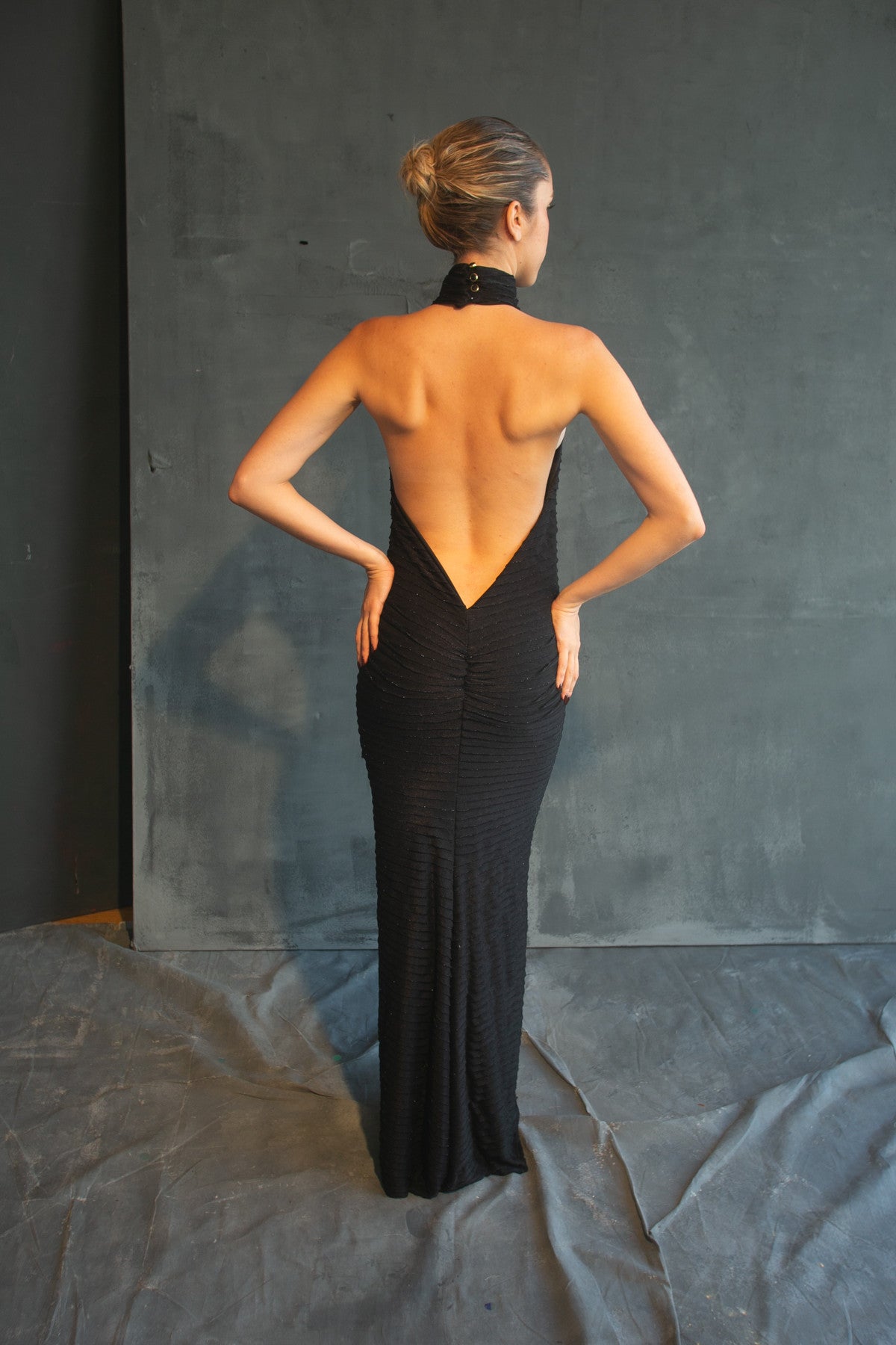 Nyx halter open-back gown by Calliope Anemouli