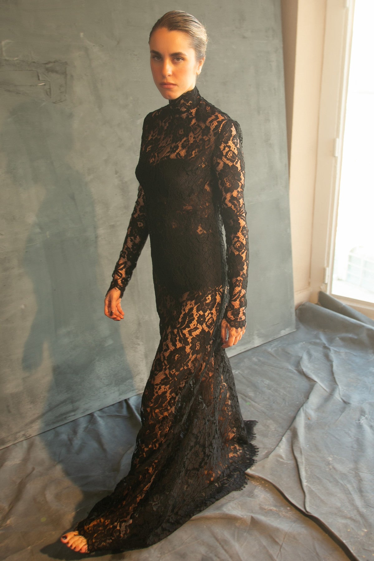 Sheer Lace Gown Overlay by Calliope Anemouli