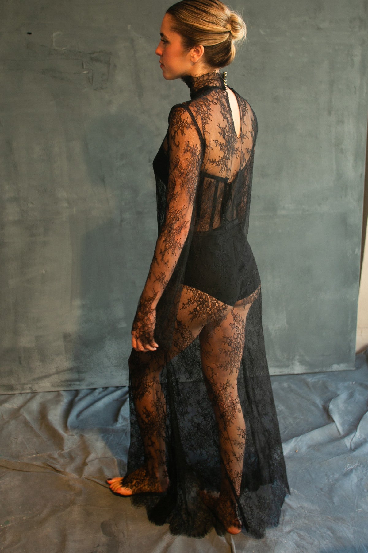 Floral Lace Sheer Gown Overlay by Calliope Anemouli