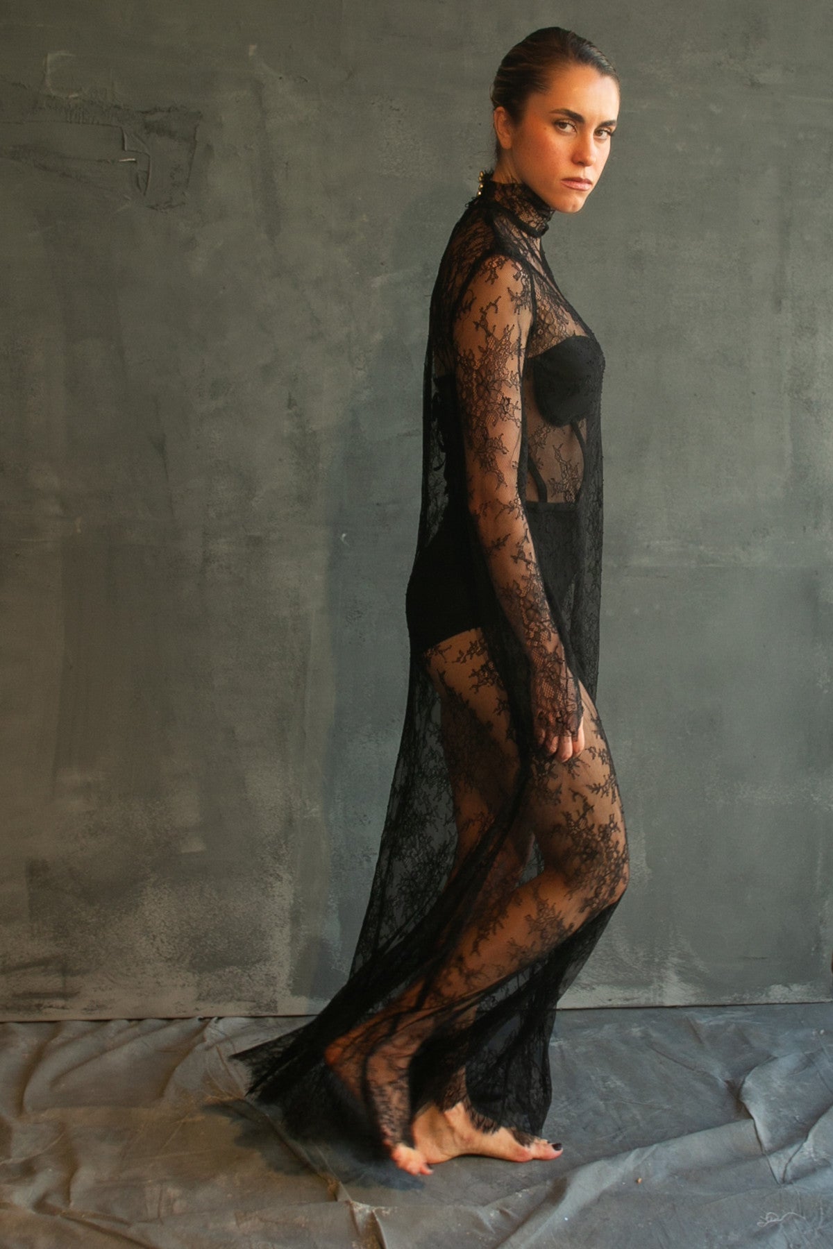 Floral Lace Sheer Gown Overlay by Calliope Anemouli