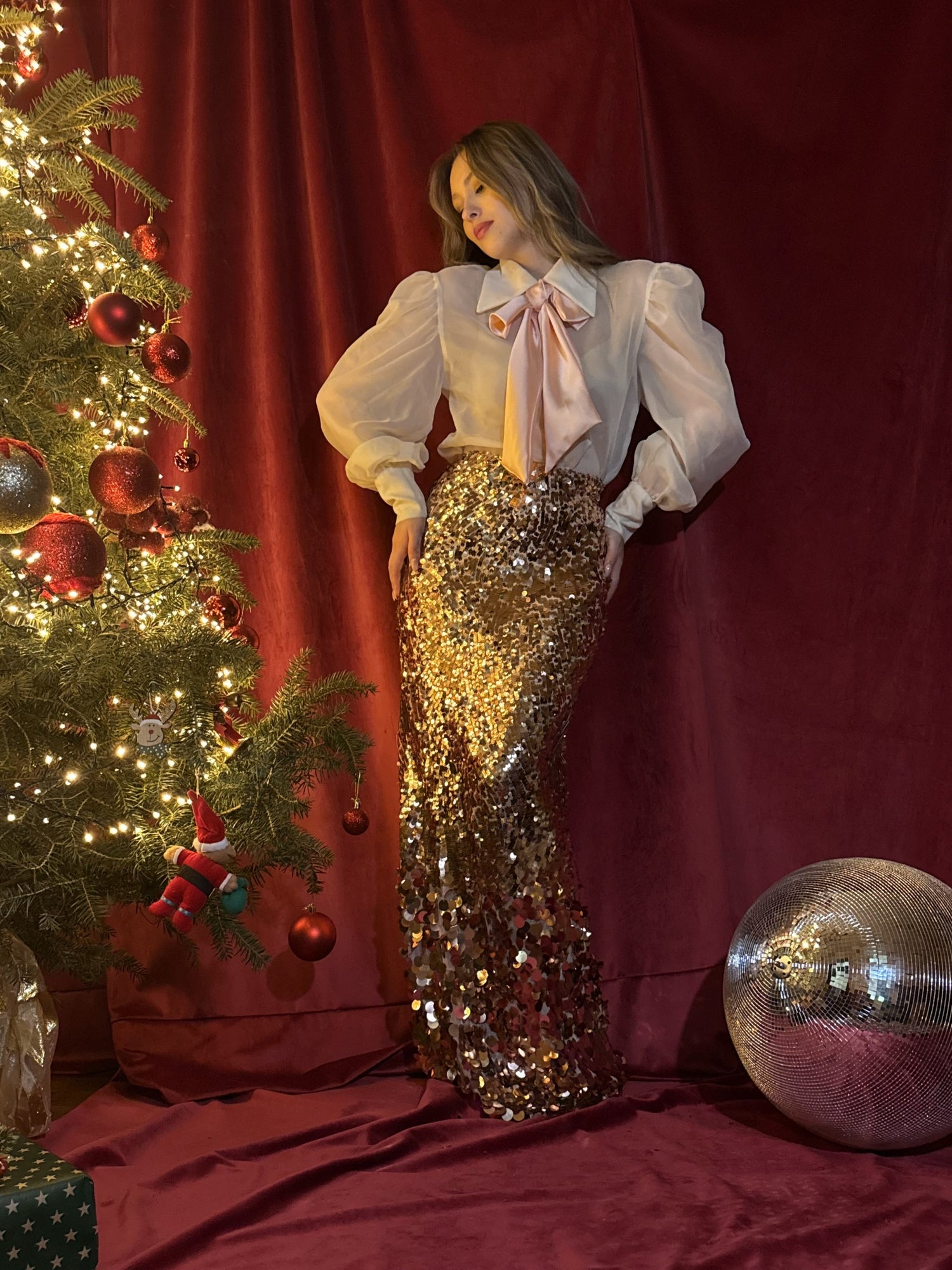 CHRYSEIS – Champagne-Gold Sequin Maxi Skirt by Calliope Anemouli