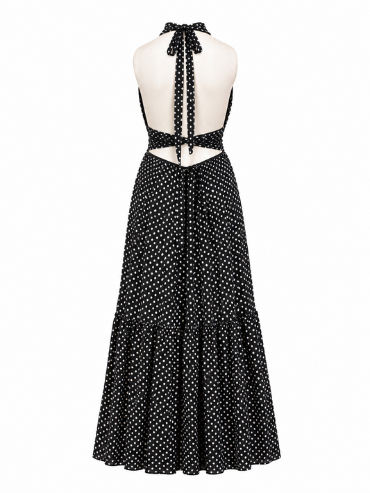 Celia polka dot halter midi dress by Calliope Anemouli