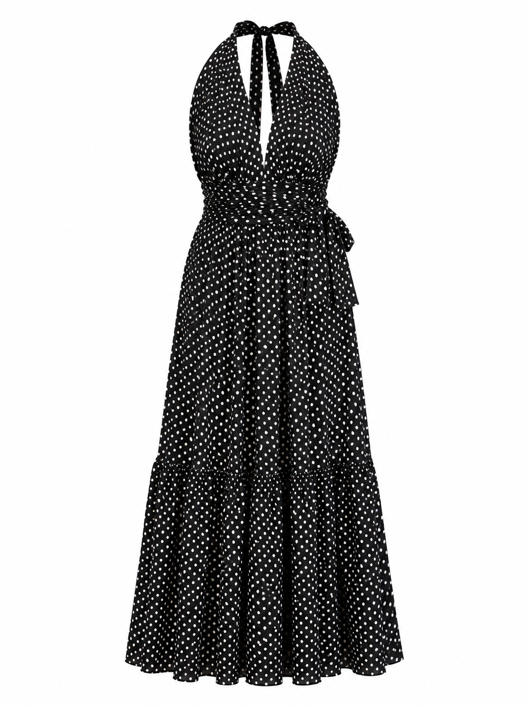 Celia polka dot halter midi dress by Calliope Anemouli