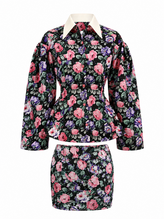 Rosalia floral peplum mini set by Calliope Anemouli