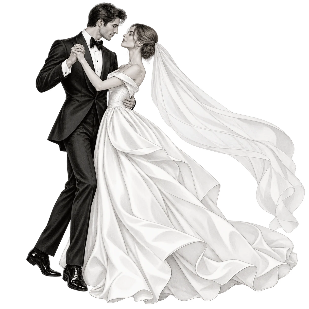 A bride and groom sharing their first dance